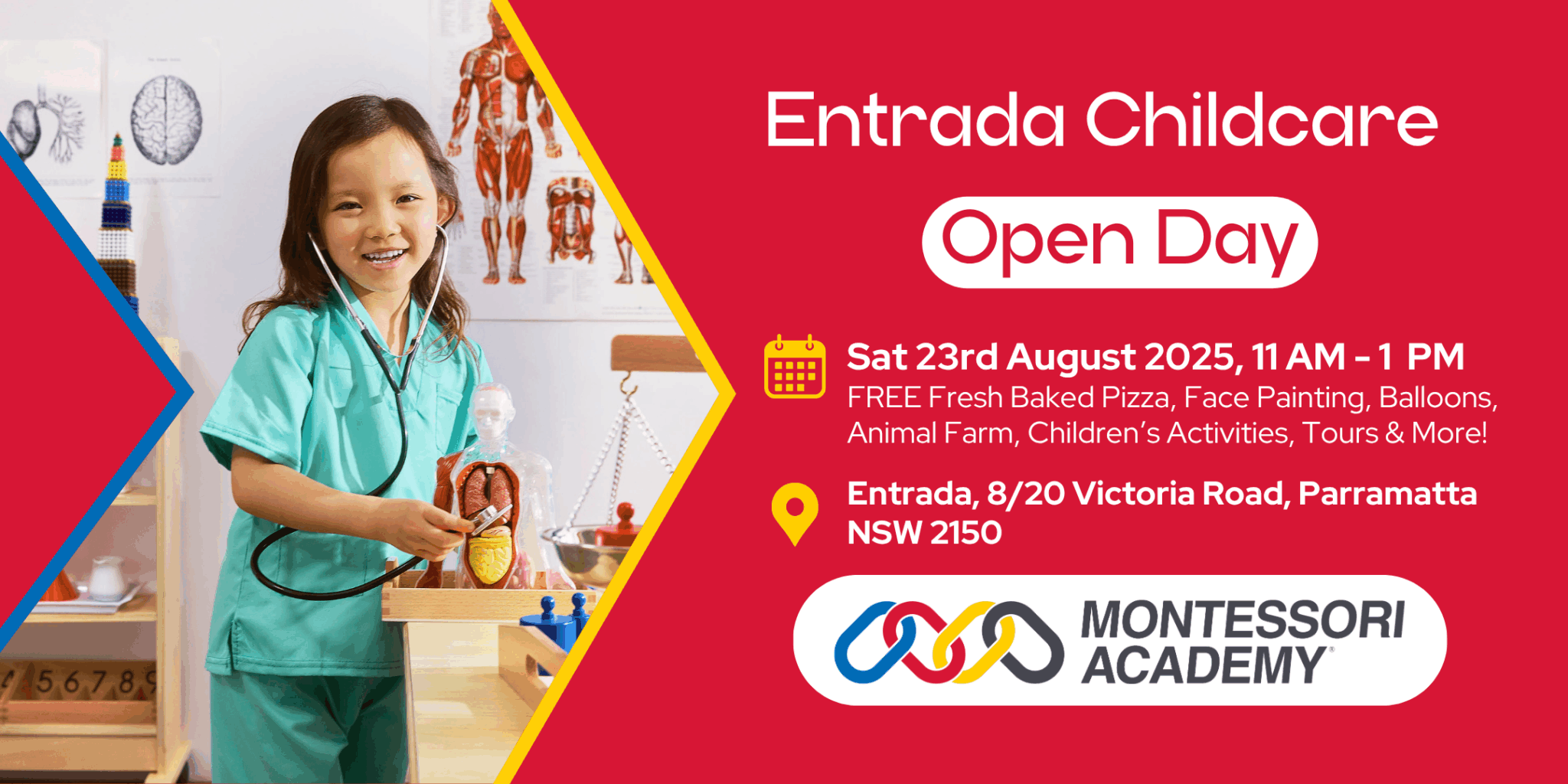 Child dressed as doctor on red background