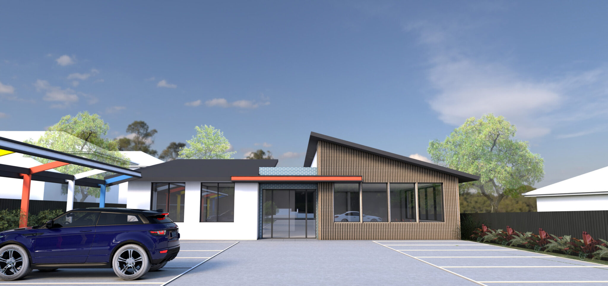 Facade render of new Montessori Academy Childcare in Officer